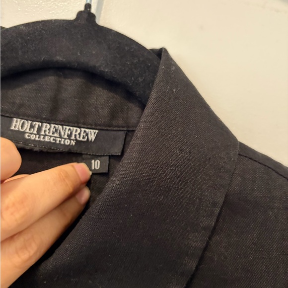 HOLT RENFREW 100% Linen Black Short-Sleeve Button Front Women's Top - Picture 7 of 8